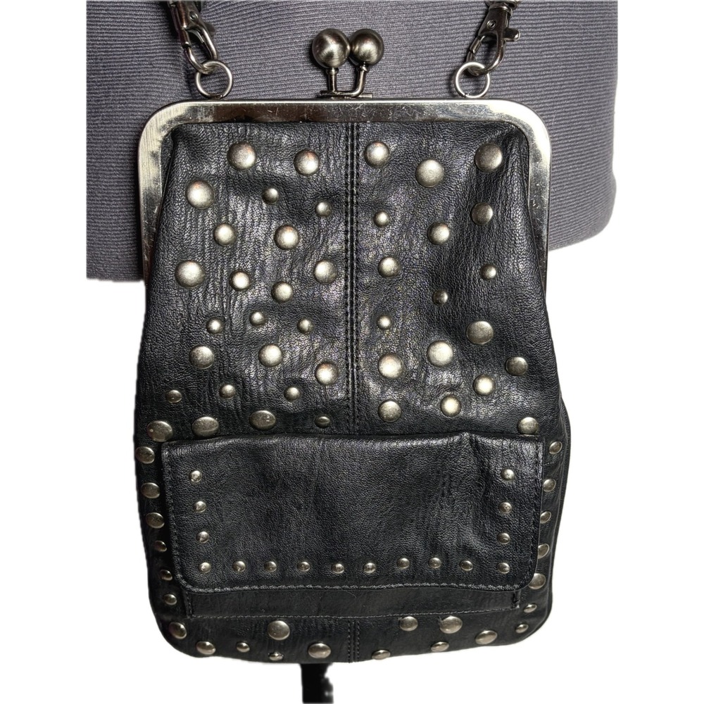Vtg Y2K Jessica Simpson Black Studded Crossbody‎ Kisslock Chain Bag Moto DAMAGED
